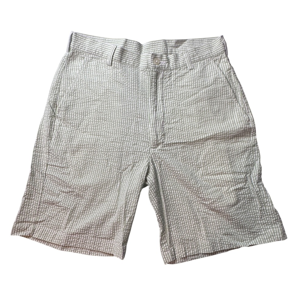 Jos. A. Bank Shorts Mens 33 Green Seersucker Stays Cool Striped Cotton Preppy